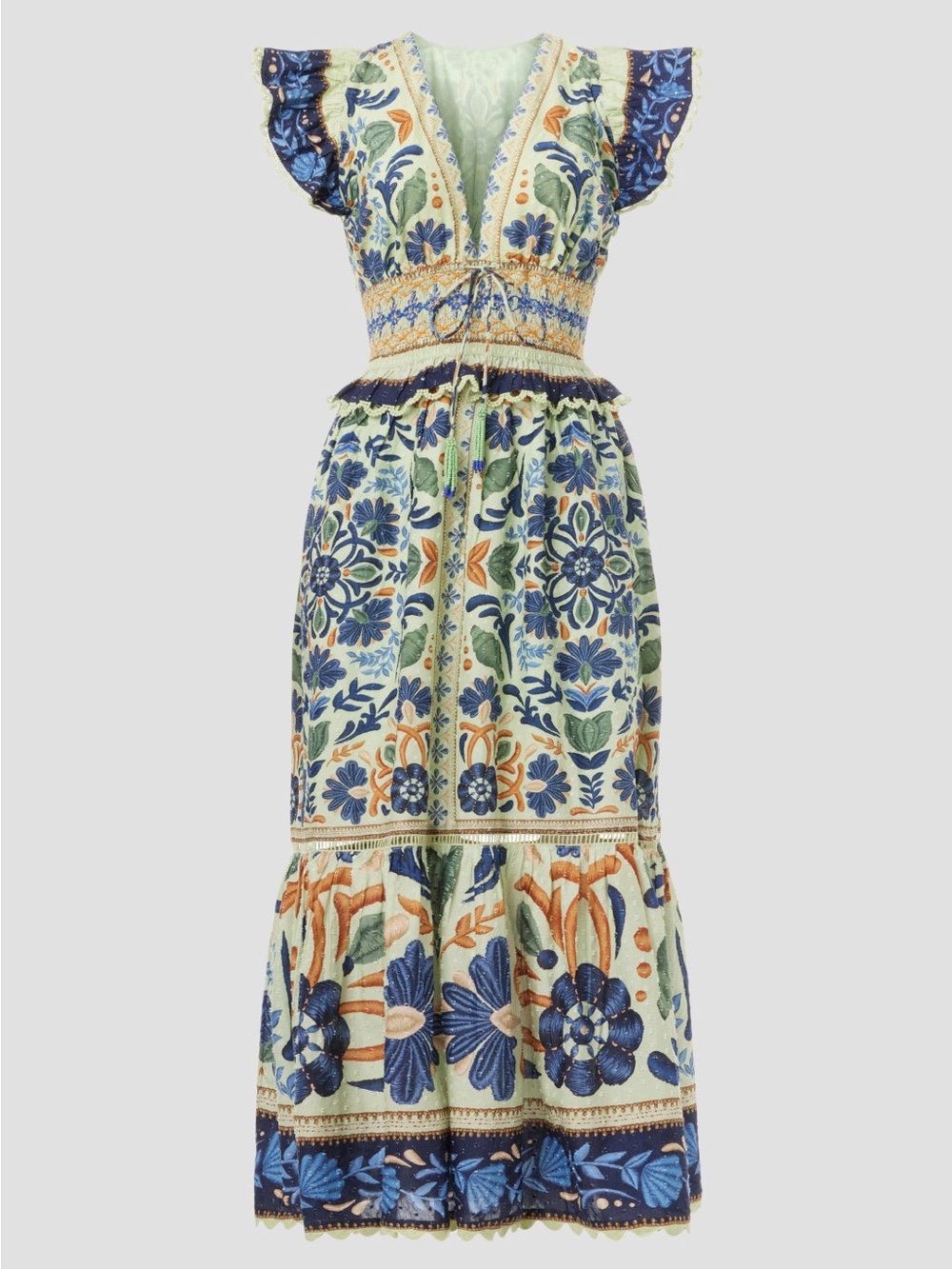 FARM Rio Ocean Tapestry Dress Embroidered Floral Mint Maxi - Picture 2 of 16